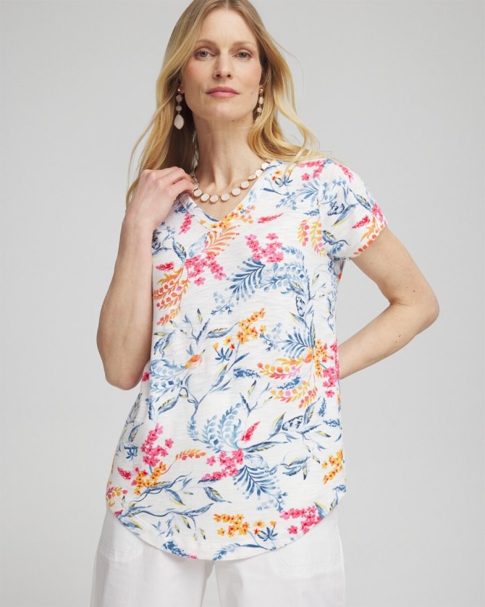 Chicos Floral Cap Sleeve Tee - SUMMER CRUSH