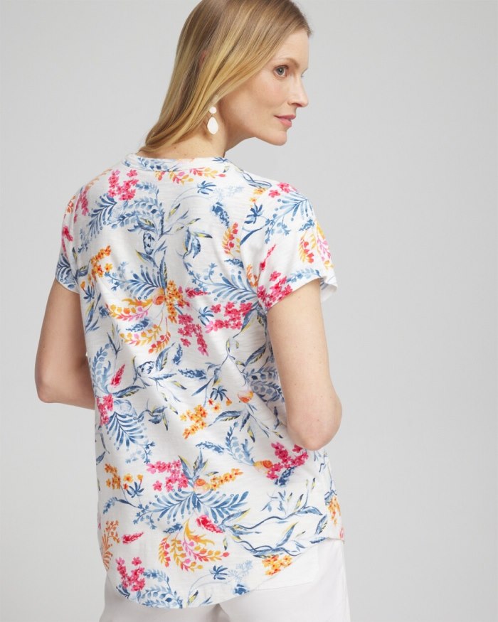 Chicos Floral Cap Sleeve Tee - SUMMER CRUSH