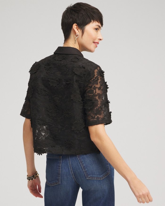 Chicos Lace Applique Shirt - Black