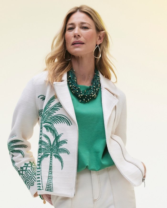 Chicos Embroidered Palms Moto Jacket - Twisted Ivy