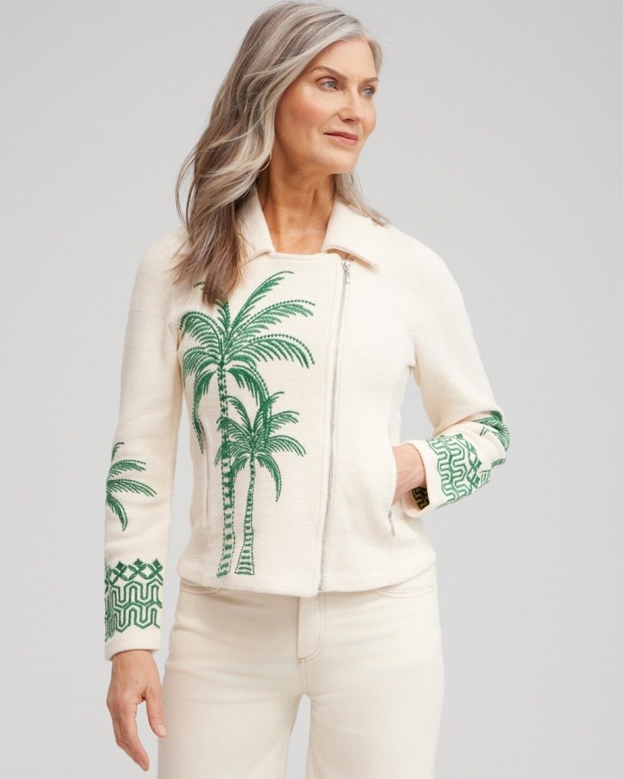 Chicos Embroidered Palms Moto Jacket - Twisted Ivy