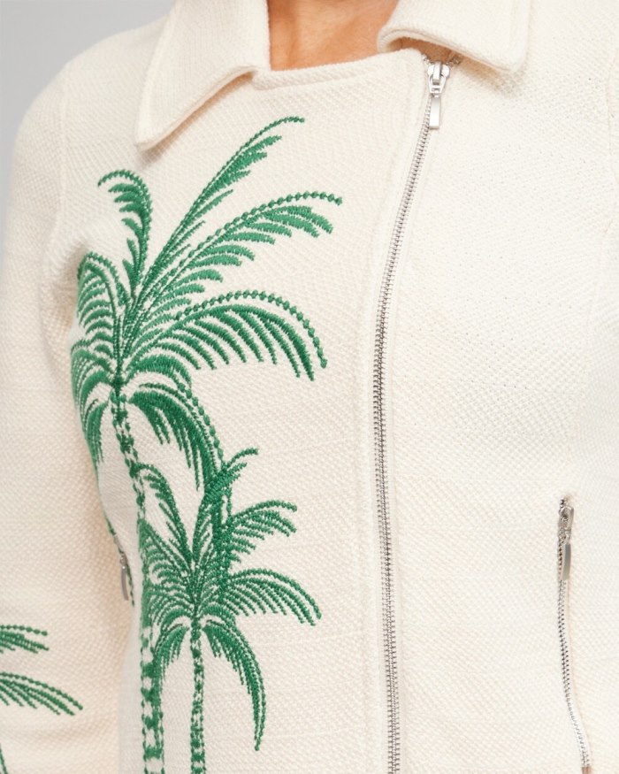 Chicos Embroidered Palms Moto Jacket - Twisted Ivy