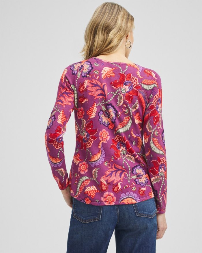 Chicos Spun Rayon Floral V-neck Pullover - Ginger Rose