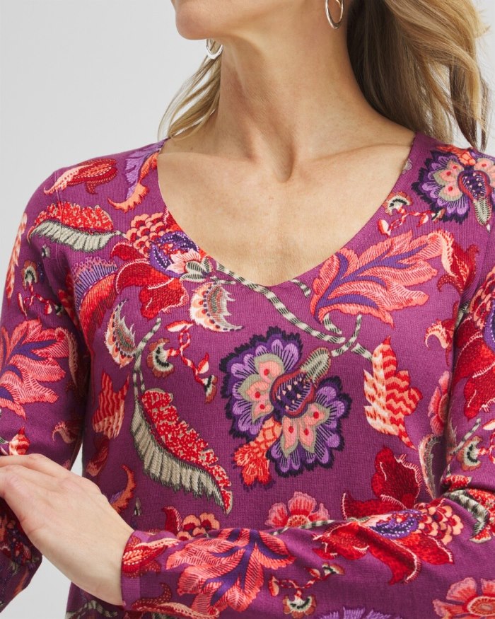 Chicos Spun Rayon Floral V-neck Pullover - Ginger Rose