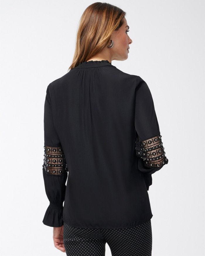 Chicos Mesh Inset Shirt - Black