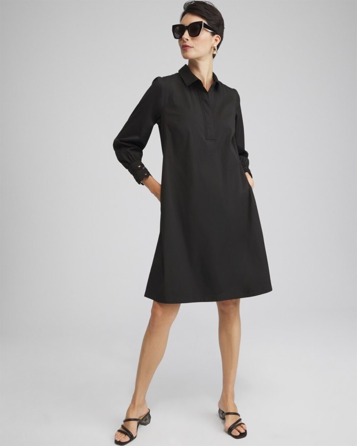 Chicos Poplin Ric Rac Shirt Dress - Black