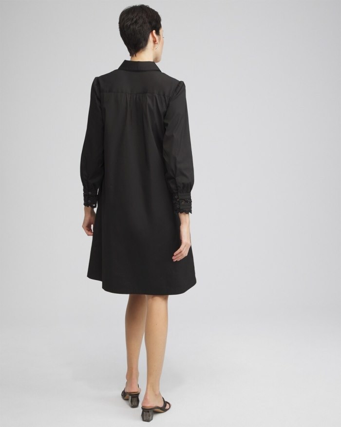 Chicos Poplin Ric Rac Shirt Dress - Black