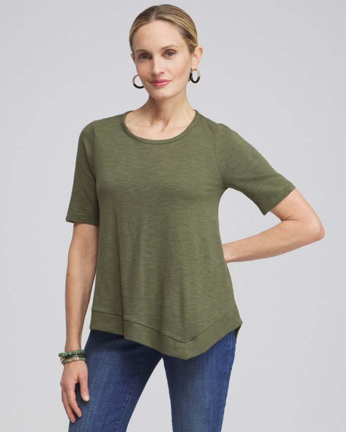 Chicos Asymmetrical Elbow Sleeve Tee - Olive