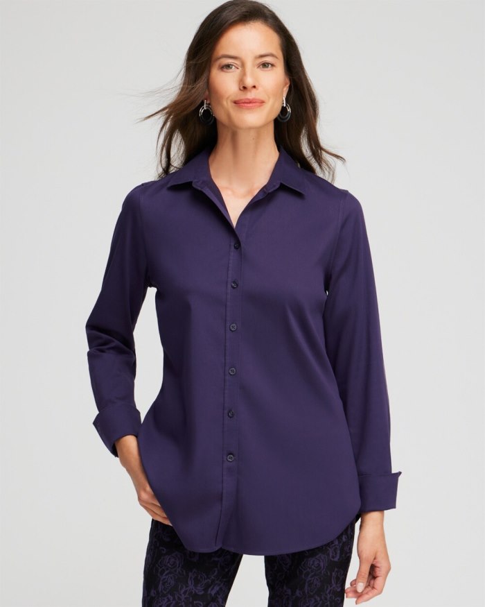 Chicos No Iron Stretch Shirt - Dewberry