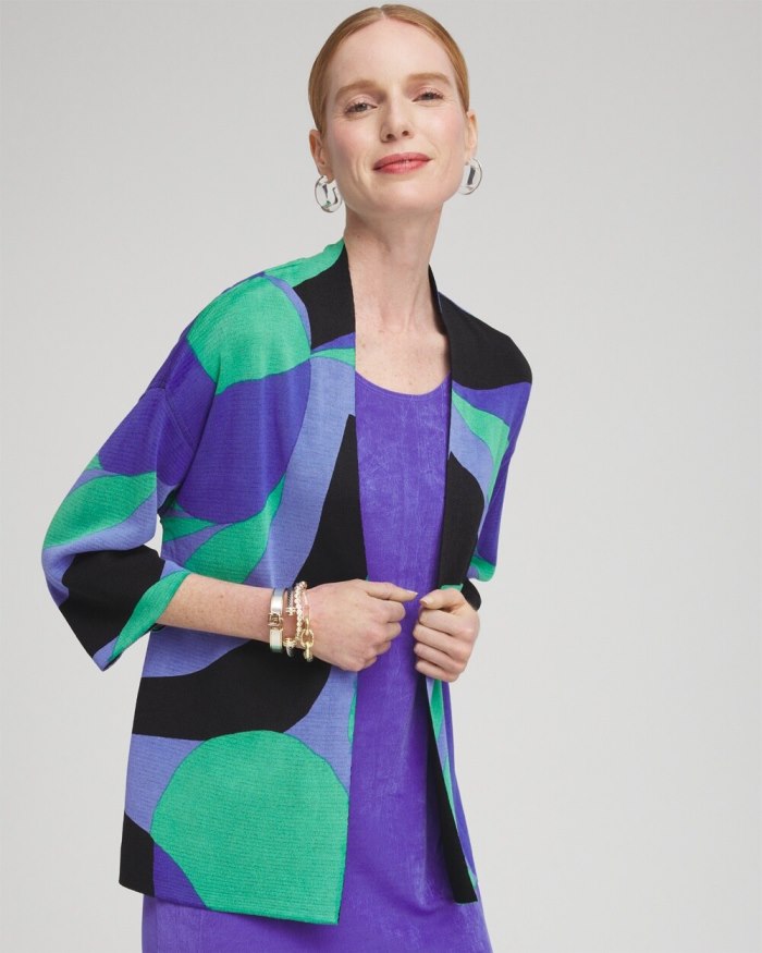 Chicos Travelers Abstract Kimono Cardigan - Purple Nightshade