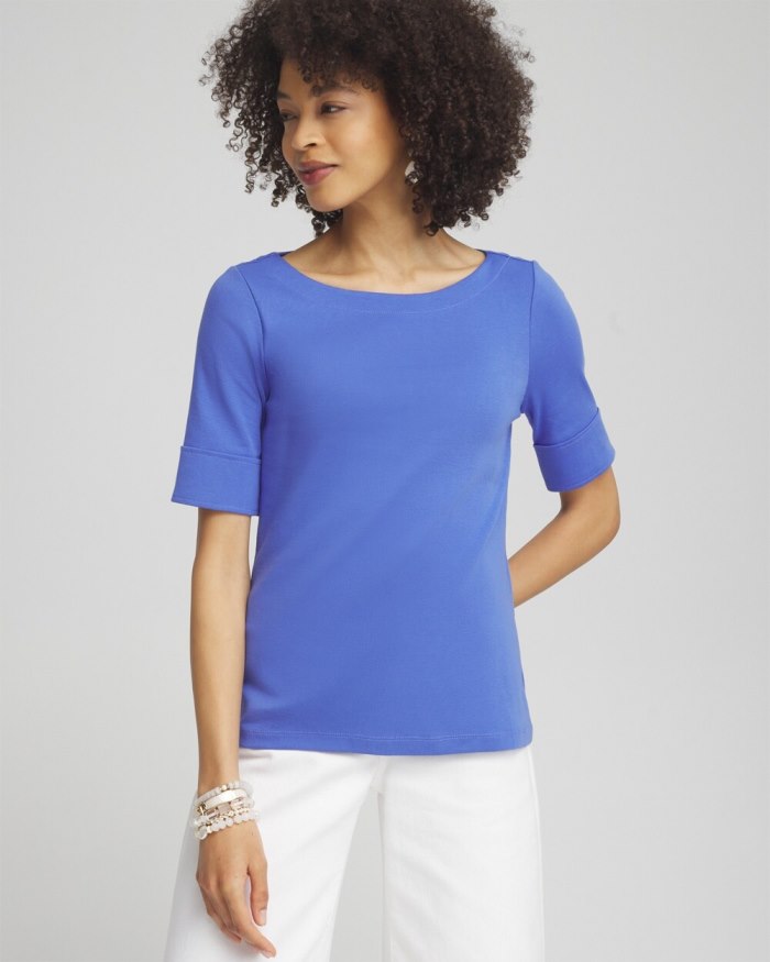 Chicos Bateau Neck Tee - Purple Nightshade