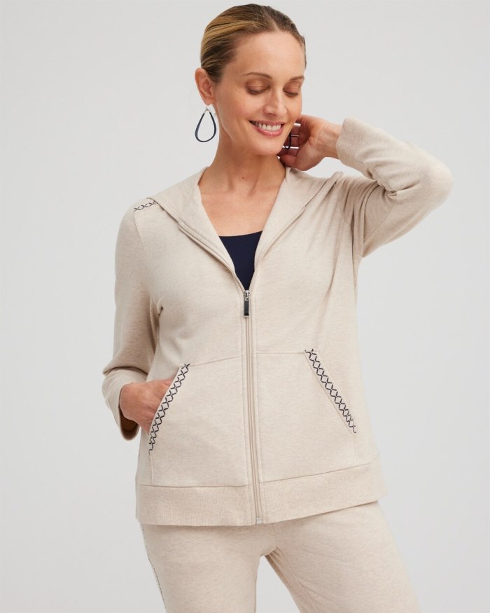 Chicos Zenergy Whipstitch Hoodie - Natural Tan Heather