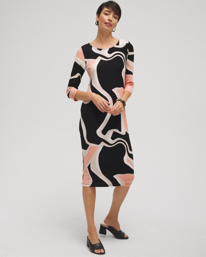 Chicos Travelers Abstract Print Classic Dress - Pink Clay