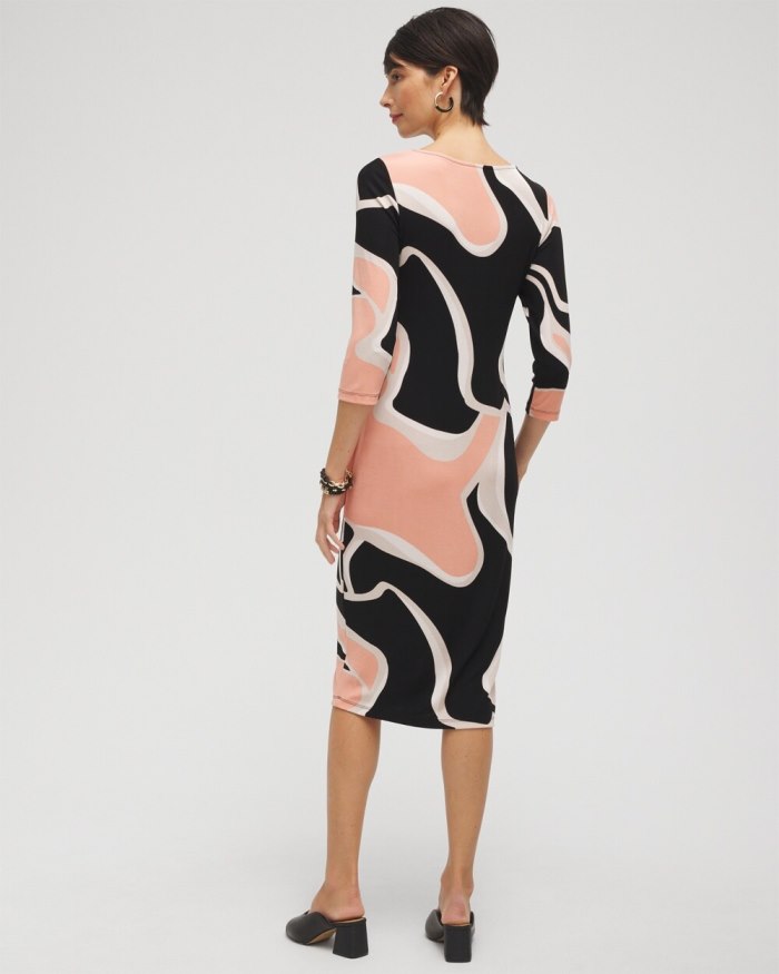 Chicos Travelers Abstract Print Classic Dress - Pink Clay