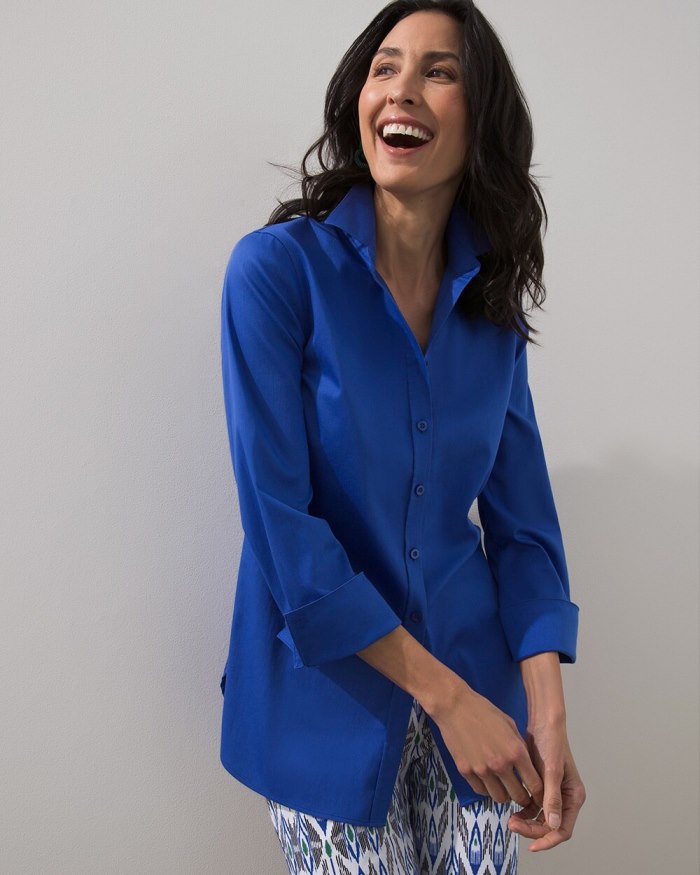 Chicos No Iron 3/4 Sleeve Stretch Shirt - Rich Cobalt