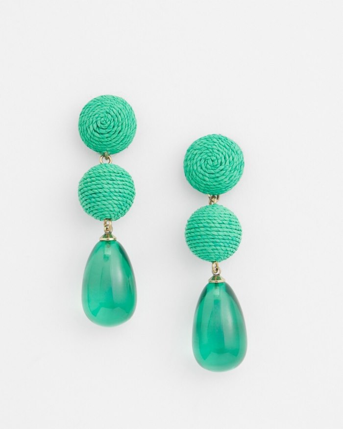 Chicos No Droop Green Raffia Drop Earrings - GRASSY GREEN