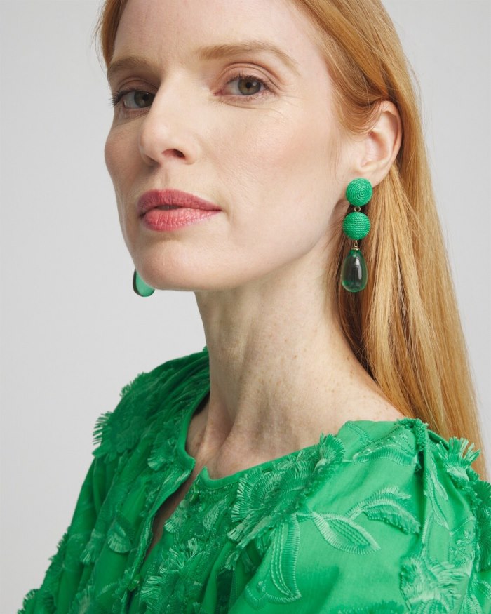 Chicos No Droop Green Raffia Drop Earrings - GRASSY GREEN