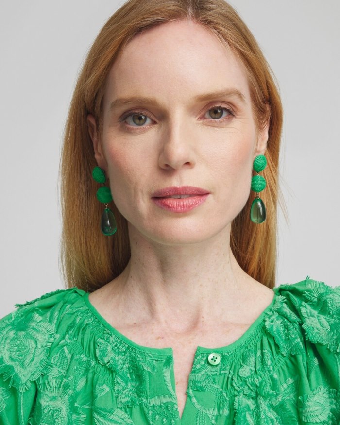 Chicos No Droop Green Raffia Drop Earrings - GRASSY GREEN