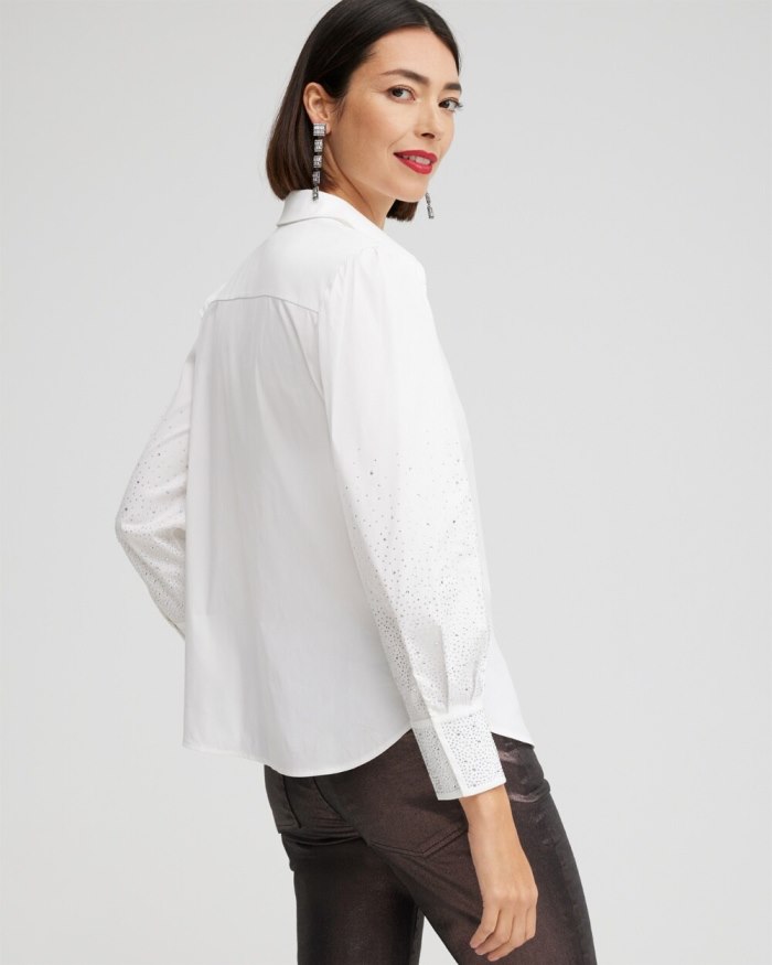 Chicos Poplin Embellished Sleeve Shirt - Black