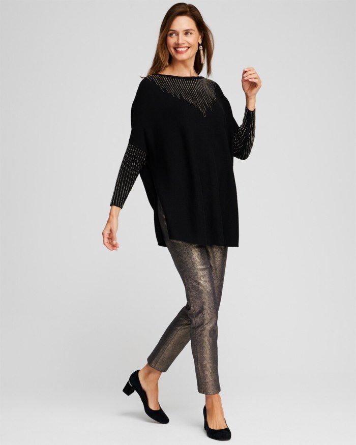 Chicos Cashmere Blend Sweater Poncho - Black