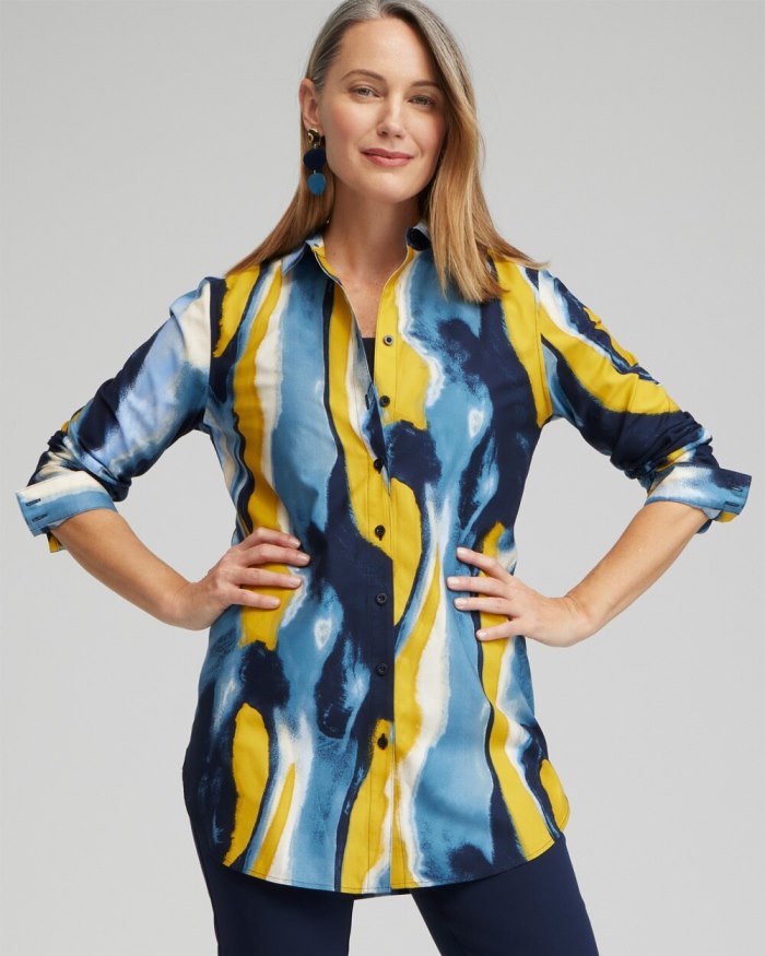 Chicos No Iron Stretch Swirl Print Tunic - Classic Navy