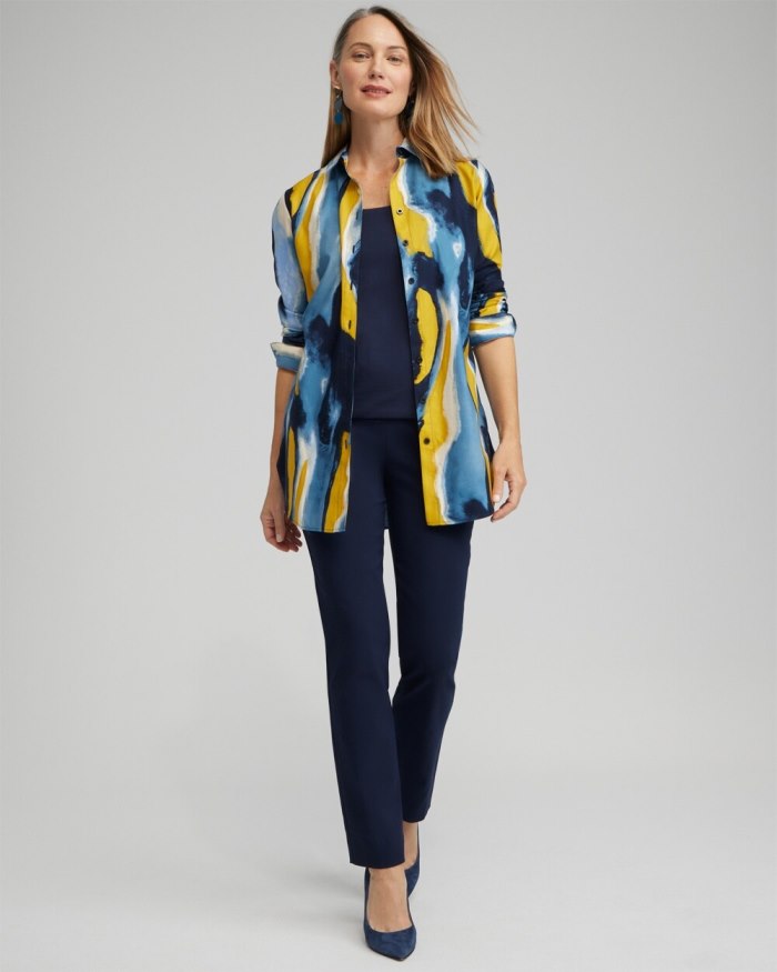 Chicos No Iron Stretch Swirl Print Tunic - Classic Navy