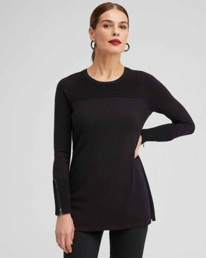 Chicos Zipper Detail Tunic Sweater - Black