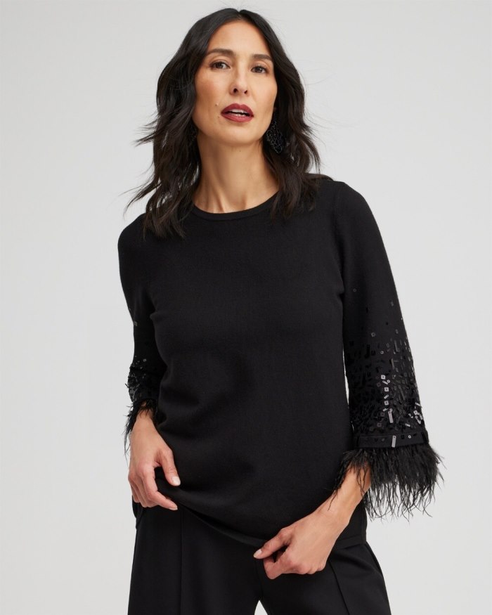 Chicos ECOVERO Embellished Pullover Sweater - Black