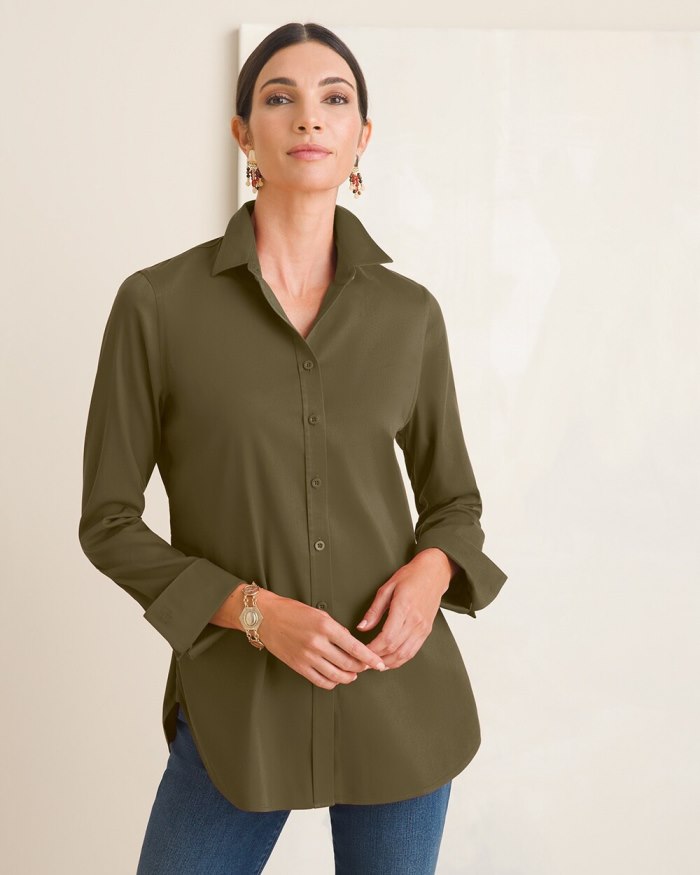 Chicos No-Iron Stretch Shirt - Ambered Olive