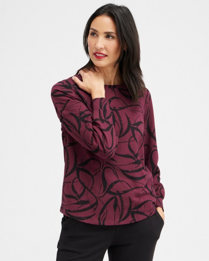 Chicos Zenergy Ribbon Print Sweatshirt - Deep Merlot