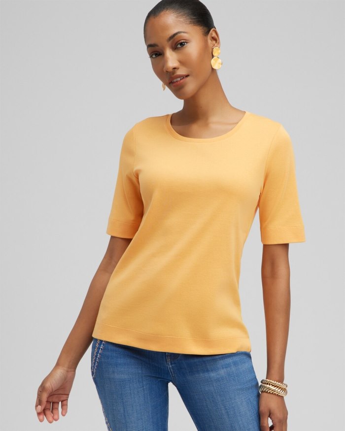 Chicos Everyday Elbow Sleeve Tee - Mango Sorbet