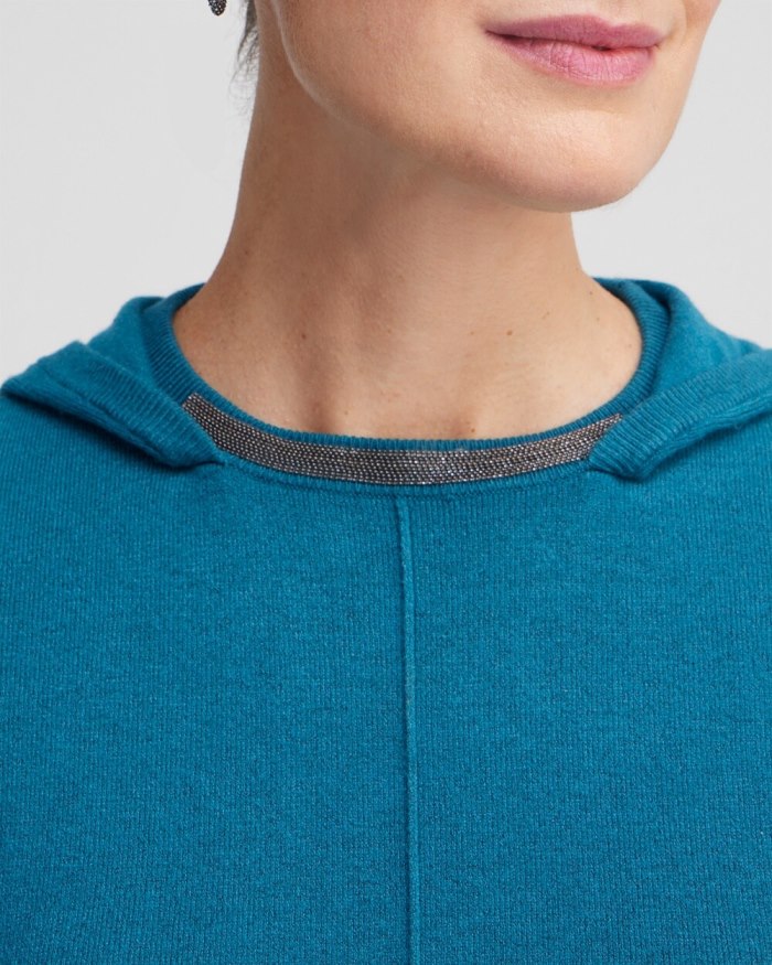 Chicos Zenergy Luxe Cashmere Blend Hooded Sweater - Moonlit Teal