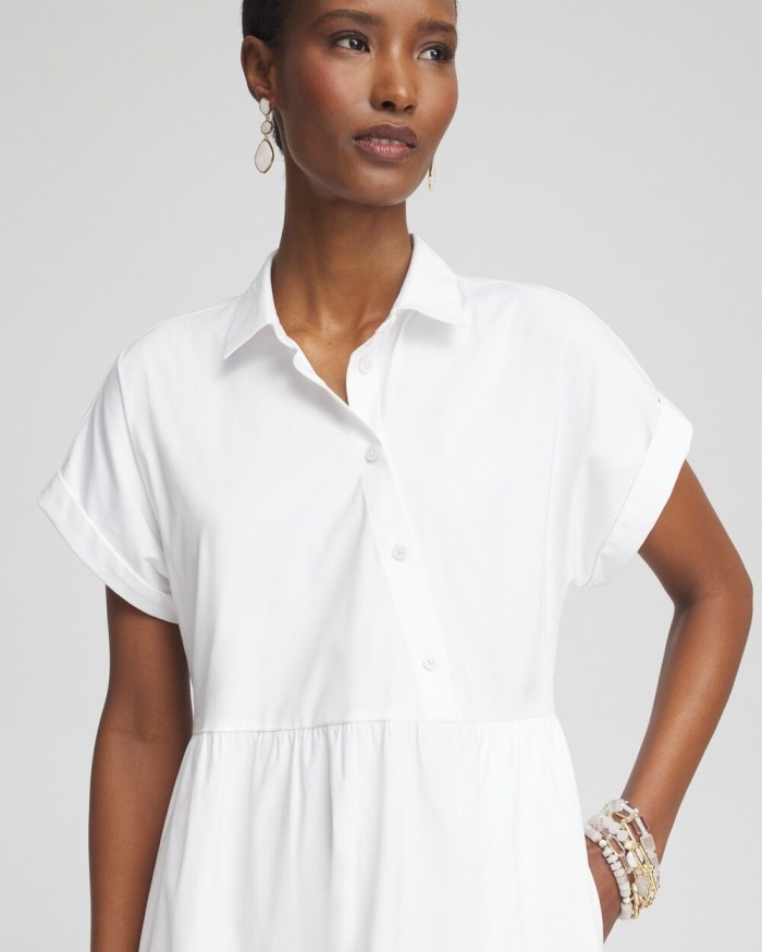 Chicos Poplin Diagonal Button Front Dress - Alabaster