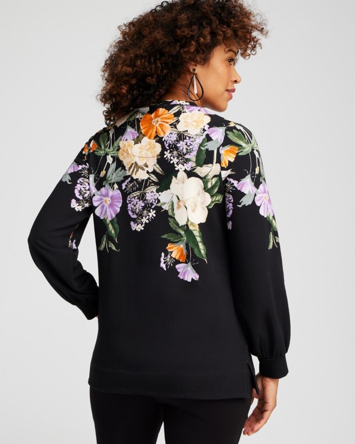 Chicos Zenergy French Terry Floral Pullover - Black