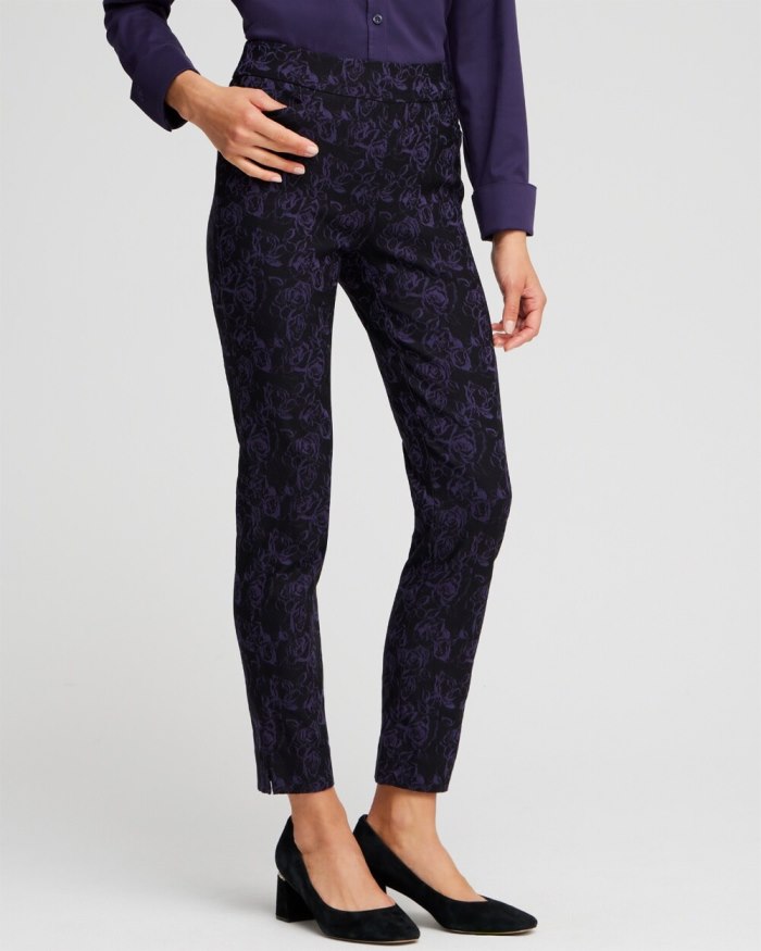 Chicos Brigitte Floral Ankle Pants - Black And Purple