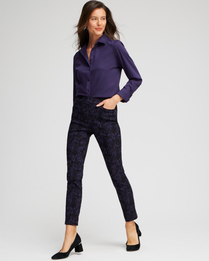 Chicos Brigitte Floral Ankle Pants - Black And Purple