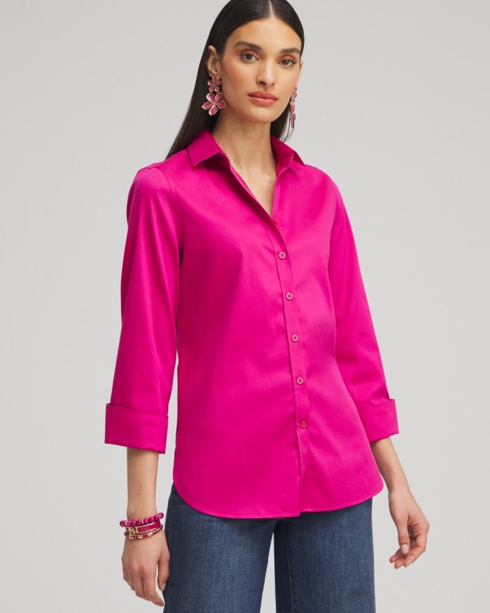 Chicos No Iron 3/4 Sleeve Stretch Shirt - Soft Slate