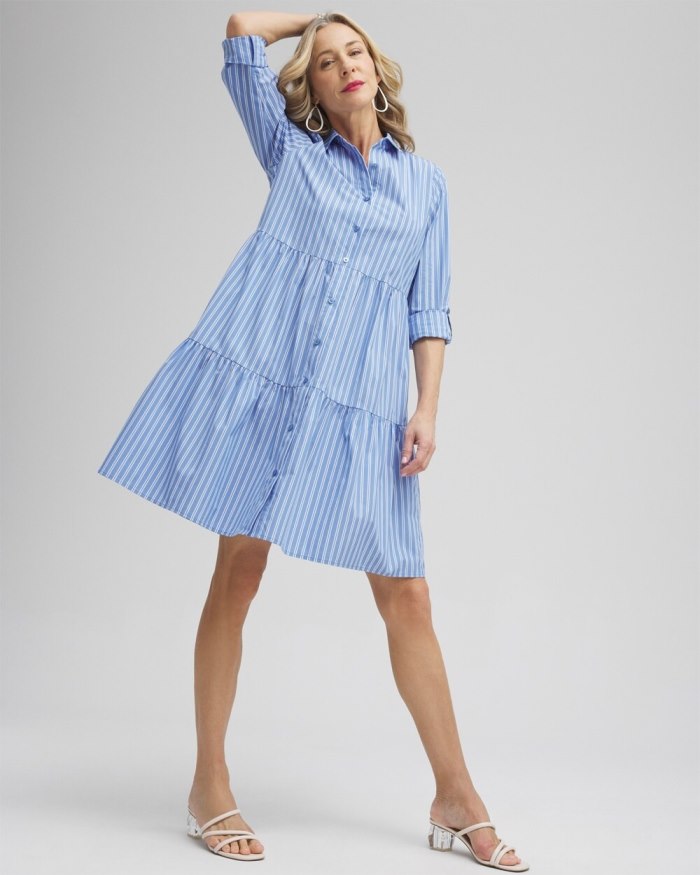 Chicos Poplin Stripe Shirt Dress - French Blue