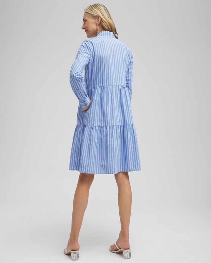 Chicos Poplin Stripe Shirt Dress - French Blue