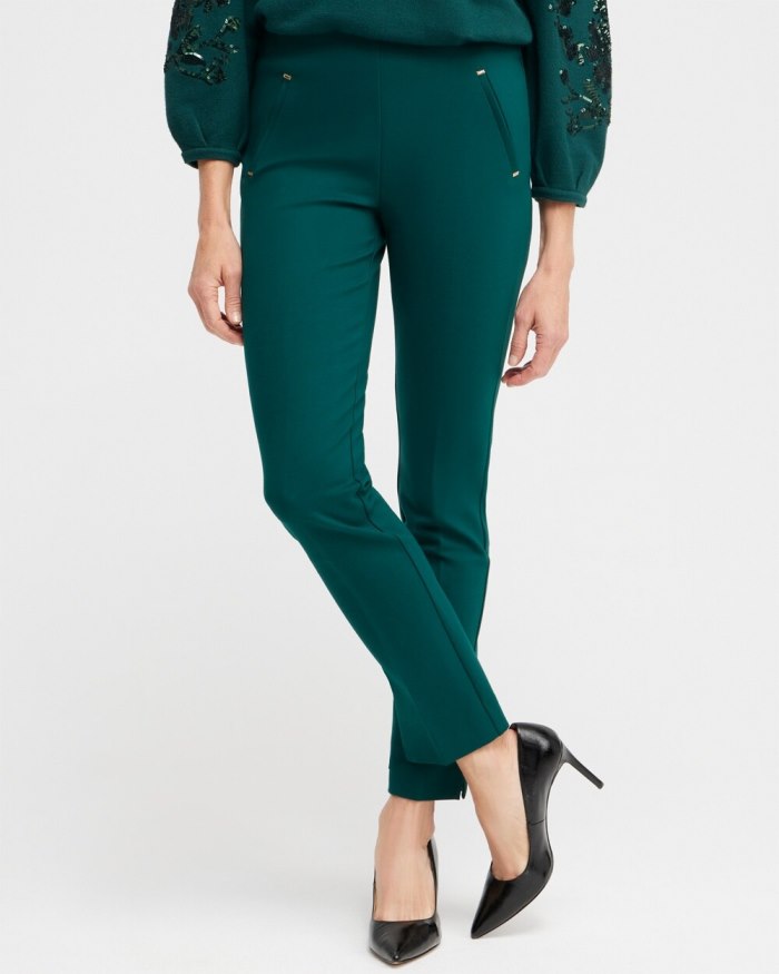 Chicos Juliet Ponte Trim Detail Ankle Pants - Enchanted Forest