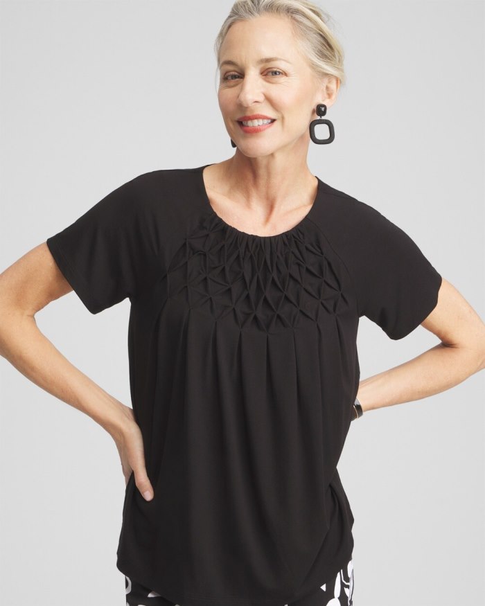 Chicos Touch of Cool Smocked Top - Black