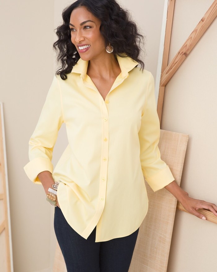 Chicos No Iron 3/4 Sleeve Stretch Shirt - Butter