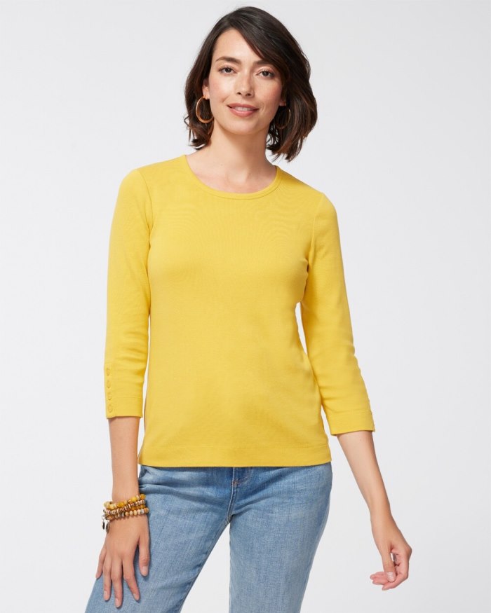 Chicos Pima 3/4 Sleeve Everyday Tee - Bright Ochre