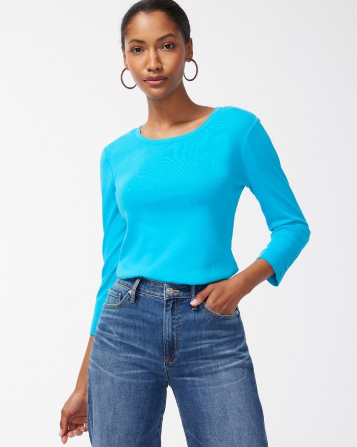 Chicos Pima 3/4 Sleeve Everyday Tee - Bright Ochre