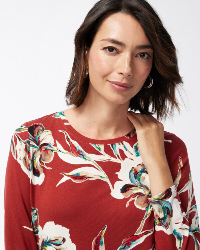 Chicos Touch of Cool Floral Layering Tee - Smoked Paprika