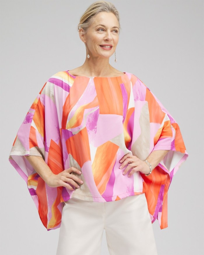 Chicos Abstract Print Poncho - Nectarine
