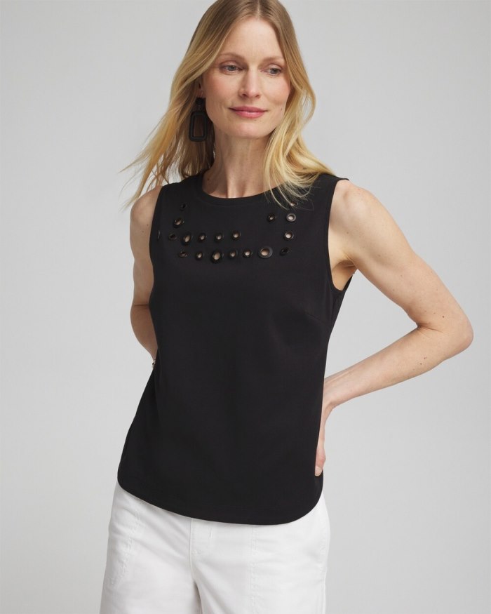 Chicos Grommet Neck Detail Tank - Black