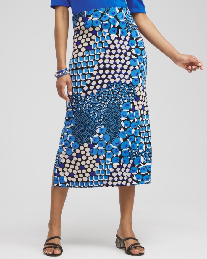 Chicos Travelers Mixed Dots Midi Skirt - Intense Azure