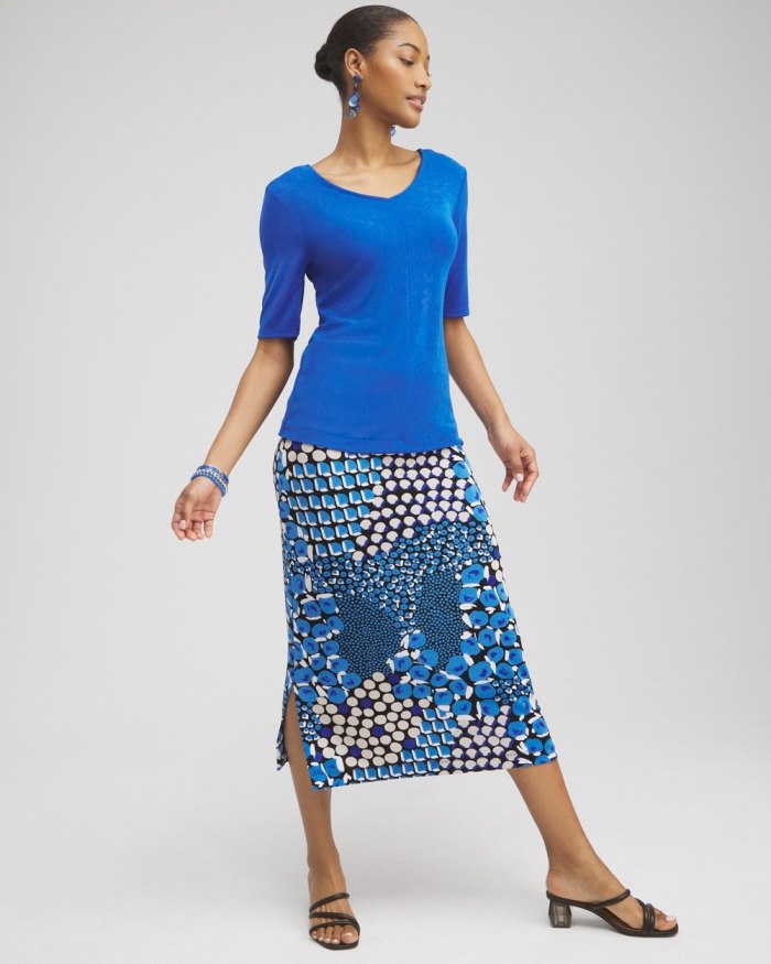 Chicos Travelers Mixed Dots Midi Skirt - Intense Azure