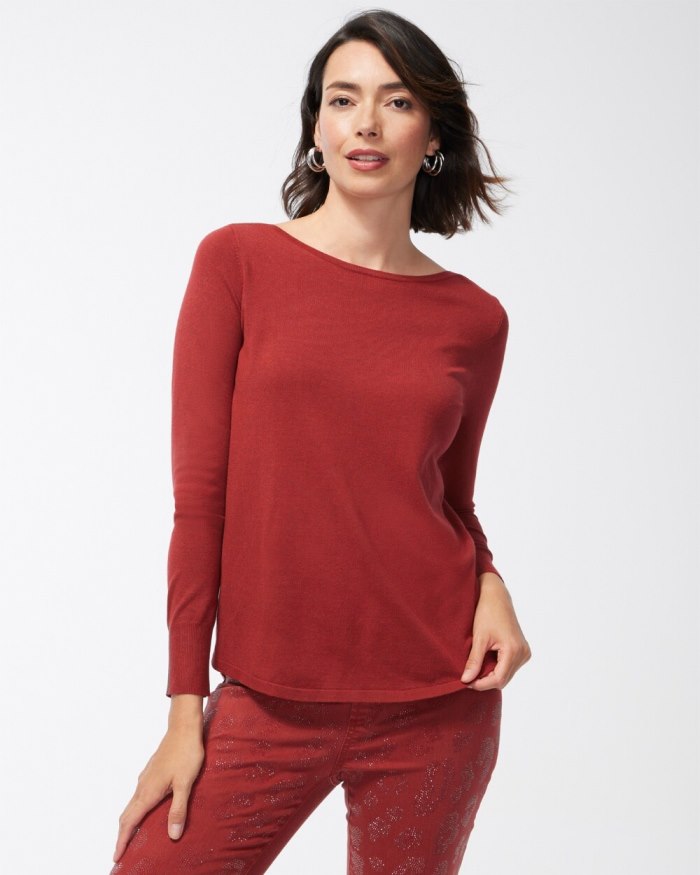 Chicos Caviar Bead Pullover Sweater - Faux Paprika Hthr